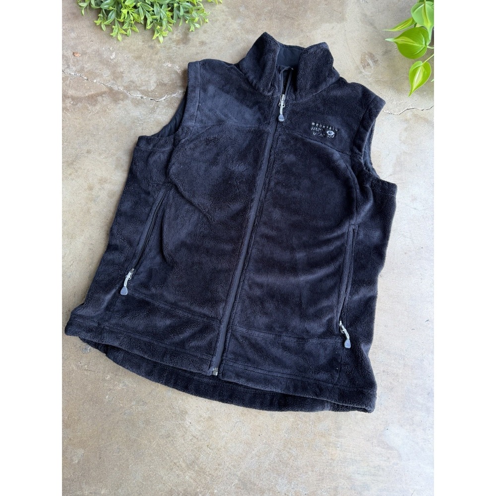 Mountain Hardwear Black Soft Fleece Full Zip Vest Granola Girl Cabincore Medium - Picture 2 of 8